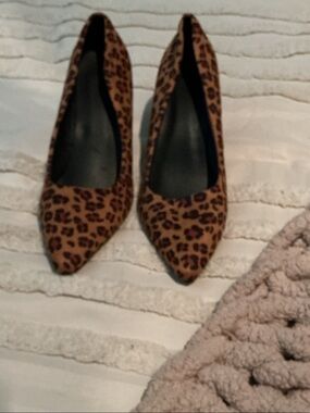 Leopard Print Pointed-Toe Pumps - Brown/Black
